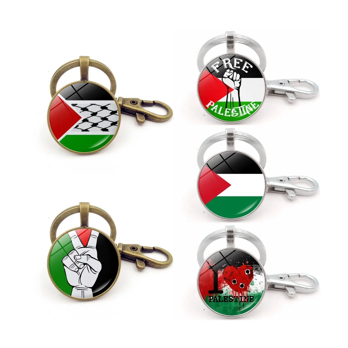Manufacturer Palestine Flag Design Keychain Crystal Glass Dome Cabochon Pendant I Heart Palestine Design Key Chain