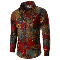

New Arrival Ethnic Long Sleeve men casual printed shirts