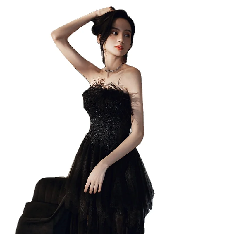 

Black evening dress 2020 new banquet temperament Hepburn style ladies usually wear dresses drop shipping fulfill, Picture