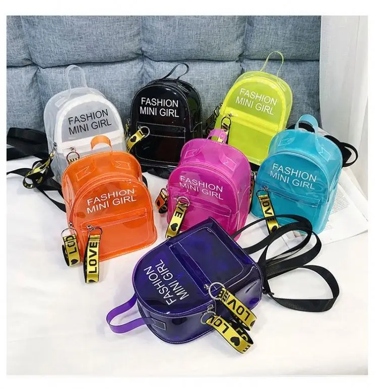 

Luxury mini small clear pvc colorful jelly transparent back pack backpack bag