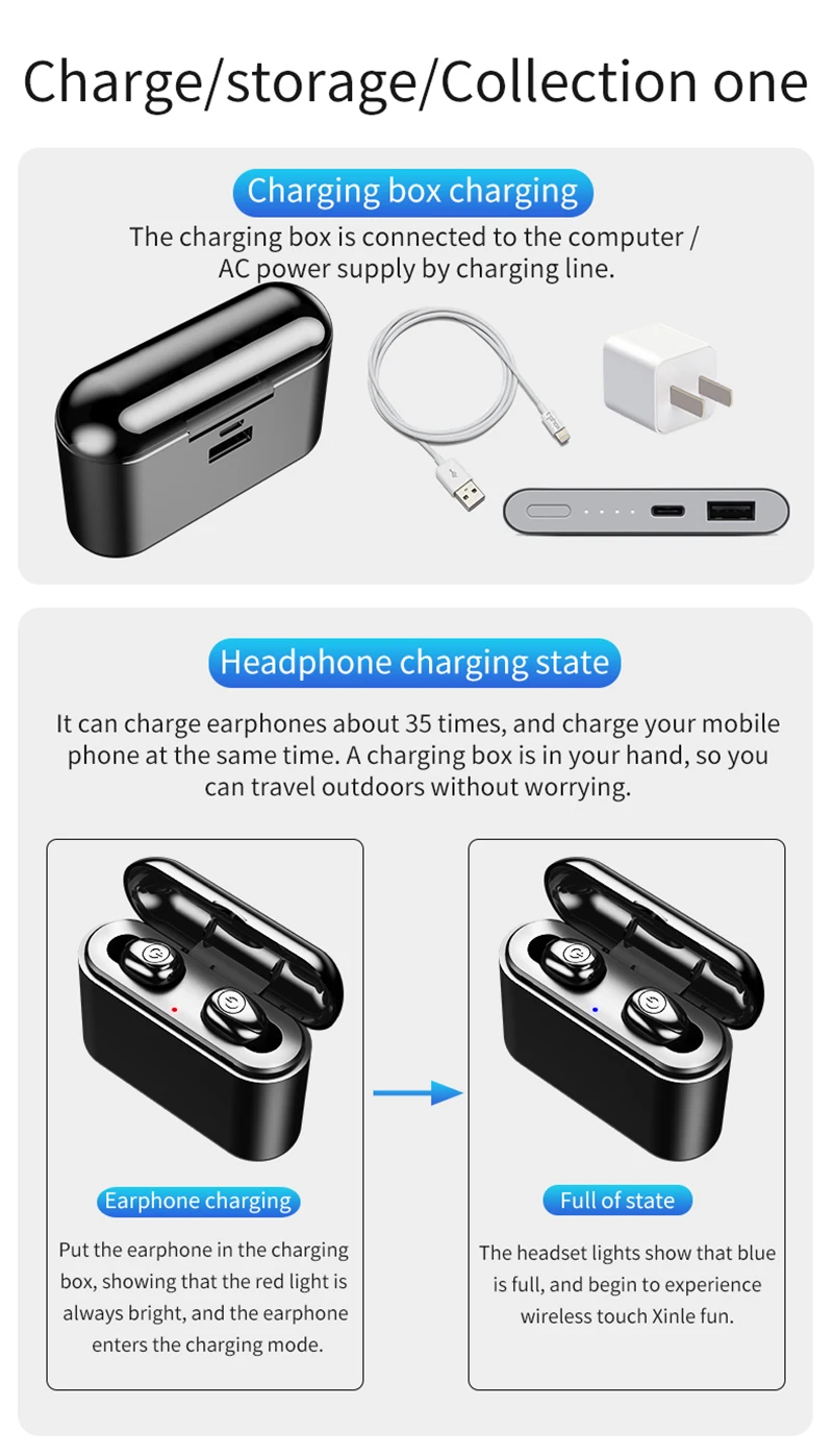 X8 TWS Bluetooth True Wireless Earphones 5D Stereo Earbuds Mini TWS 5.0 Waterproof Headfrees 2200mAh Power Bank For Smart phones - ANKUX.COM