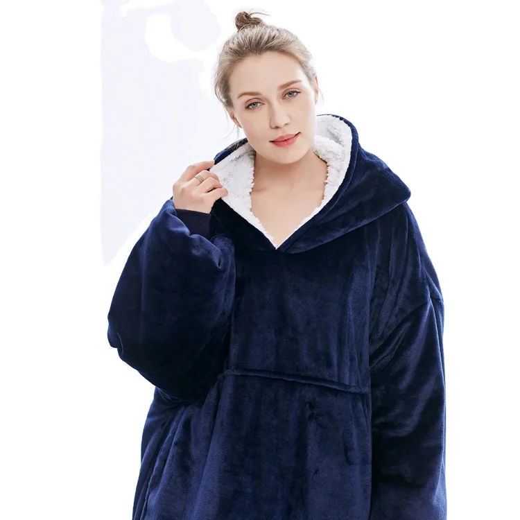 

Winter Cozy Warm Hooded Blanket Hoodie Sweater Oversized Wearable Sleeping Sweatshirt Custom Giant Blanket Hoodie