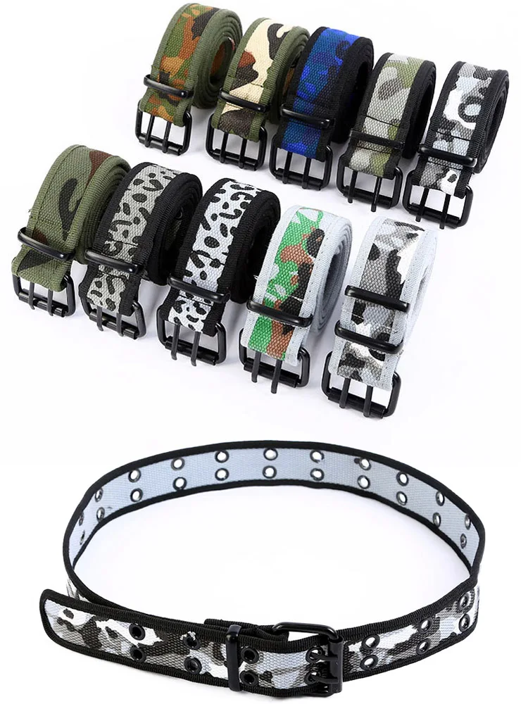 Custom Printed Camouflage Cotton Polyester Double Eyelet Web Canvas Belt for Casual Jeans