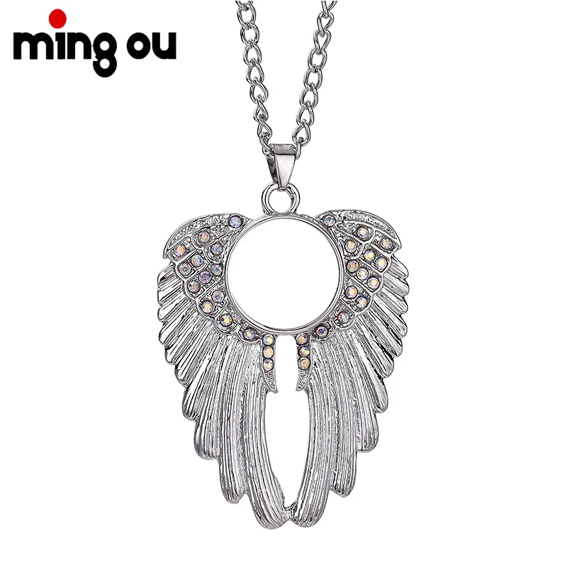 

Snap on Angel Wings Necklace Sublimation Blank Lockets Pendant Necklace, Silver