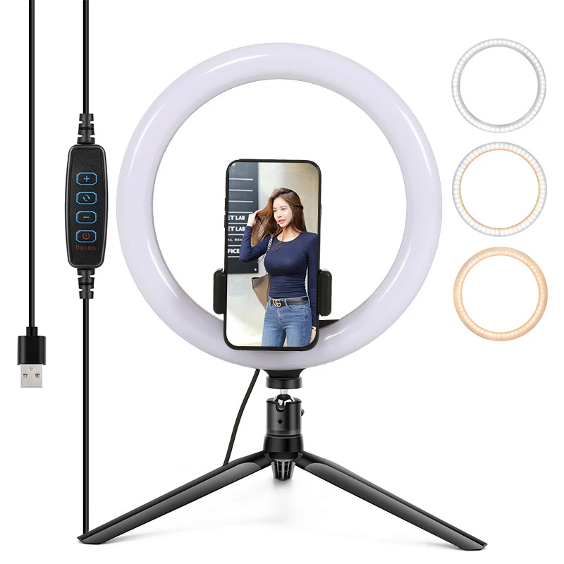 

professional 26cm 10 inch 3500K-8500K led Selfie Ring Light led light ring Photography Selfie Ring Light With Tripod Stand, Warm white , cool white