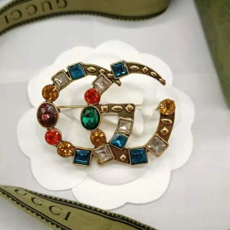 

wish hot sale diamond-encrusted alloy brooch accessories high-end letter G rhinestone brooch