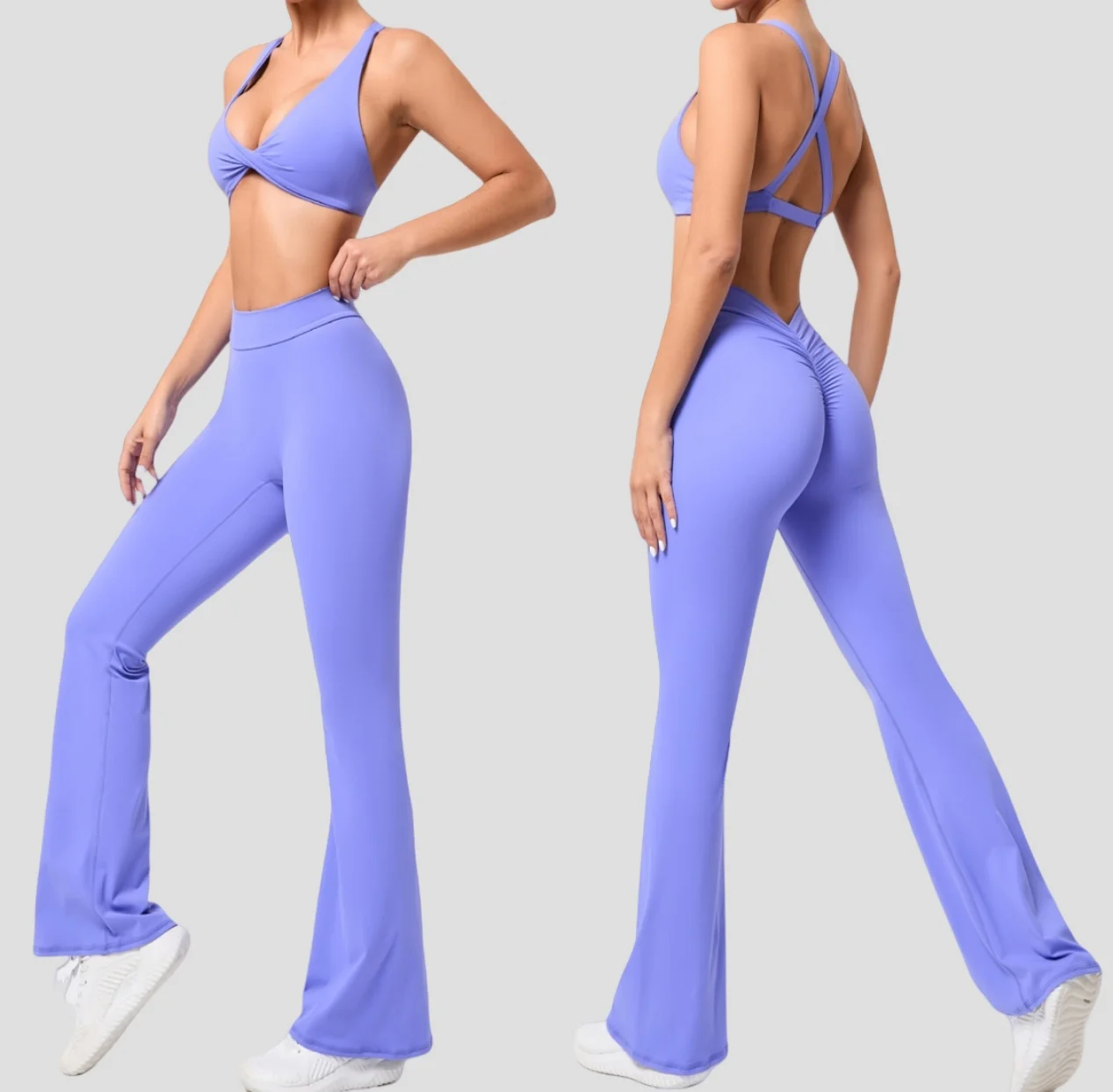 Lightweight Gym & Yoga Front Twist Top & Flared Leggings