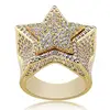 14K Gold Plated Iced Out CZ Simulated Diamond Flooded 3D Star Punky Ring for Men Engagement Jewelry
