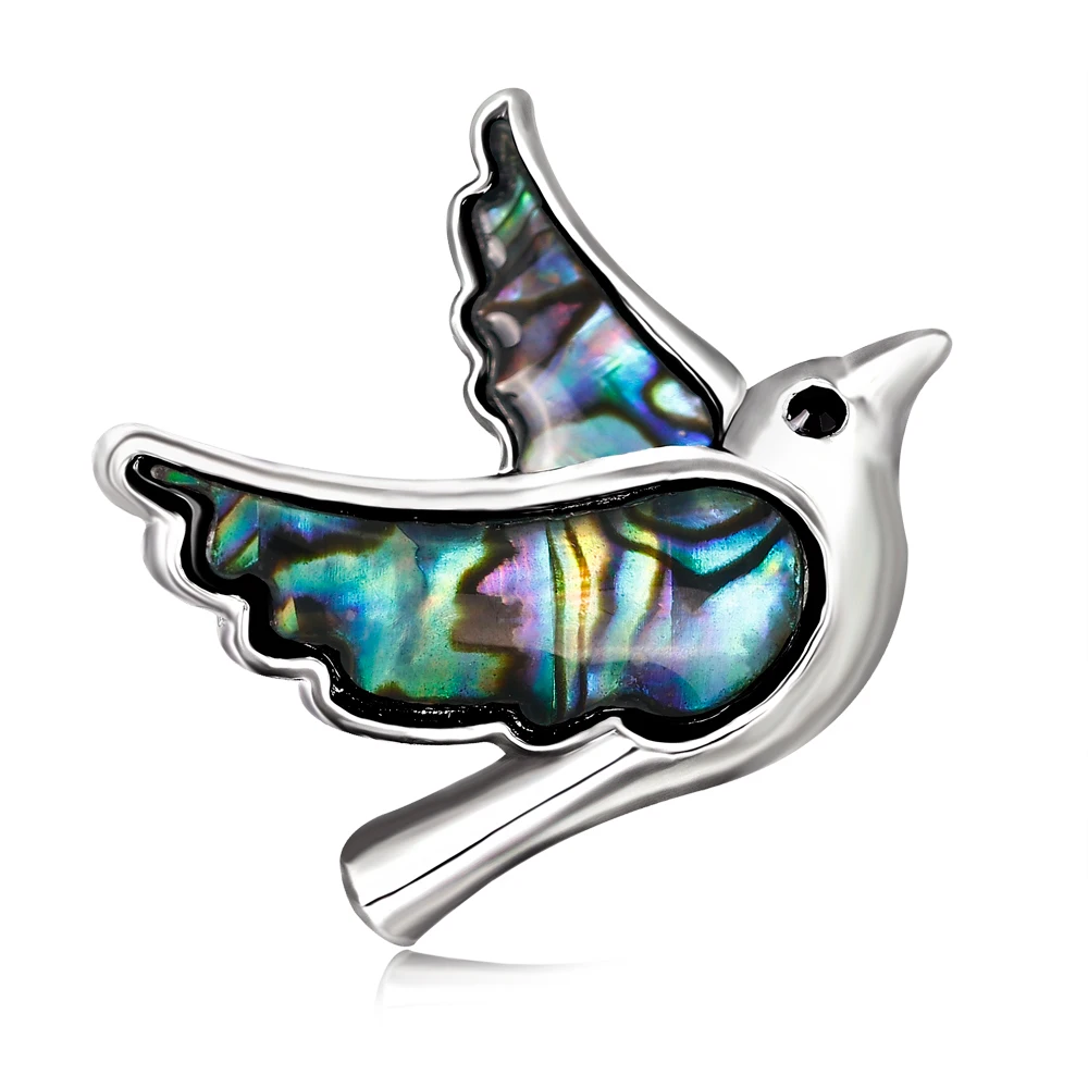 

Freedom Flying Bird Brooch Silver Animal Pins for Women Natural Shell Carrier Pigeon Brooches Pin Jewelry Accessories Gifts