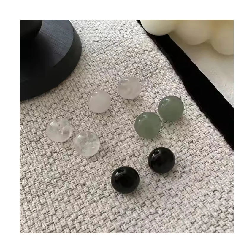 12MM Natural Agate Stone 925 Sterling Silver Round Stud Earrings for Women Gifts Jewelry