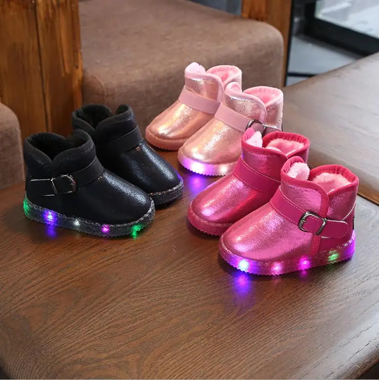 

kids glitter Led winter boots warm shining rubber sole pu baby snow boots, As picture