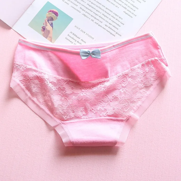 

Elegant girls briefs young woman cotton flowers lace comfortable underwear candy color bowknot women's panties