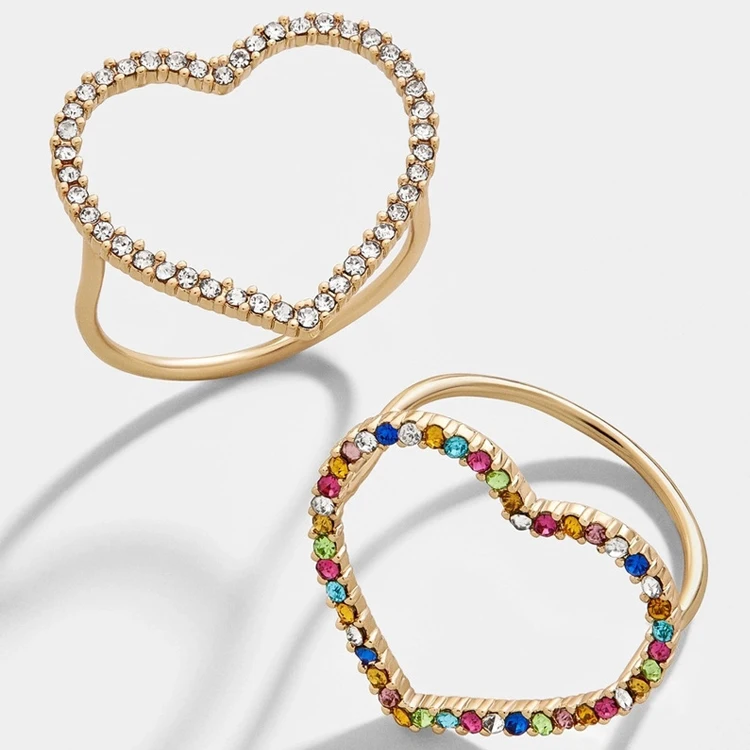 

Colorful Rhinestone Love Diamond Heart Ring Engagement Hollow Heart Ring For Women, Picture