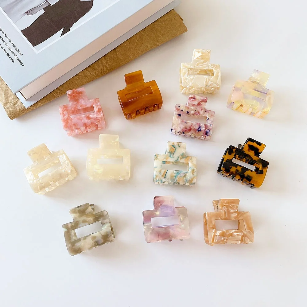 

5cm square tortoise shell gothic marble vertical square cellulose acetate hair clamp clip small hair claw for production