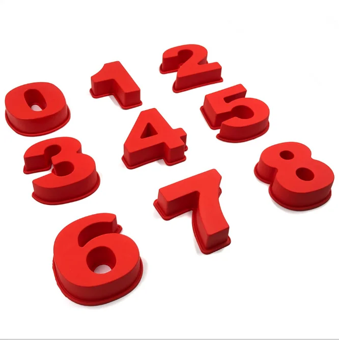 

Manufacturers wholesale funny 0-9 Digital Number Shapes Number food grade Silicone Mold, Red