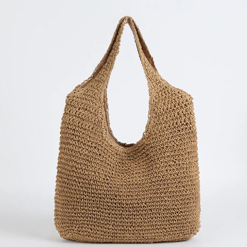 

Beach Bag Rattan Handbag Wholesale Women Boho Woven Straw Handle Tote, Beige, khaki,black