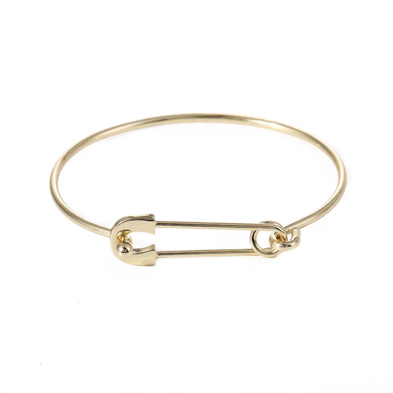 

Wholesale Fashion Open Bracelet Women Stainless Steel Jewelry Adjustable 14k Gold Pin Bangle, Gold silver rose gold