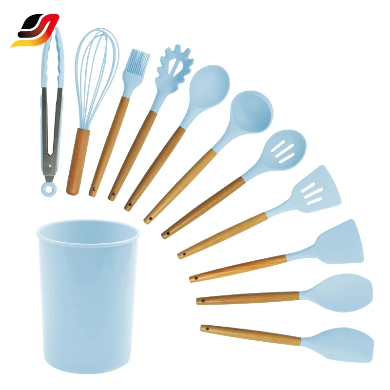 

modern 12 pieces unique kitchen accessories beech silicon kitchen utensil wood handle cooking utensils kitchenware