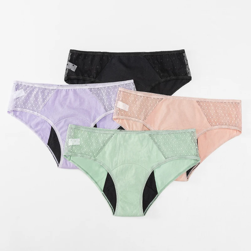 

Wholesale Women Breathable Menstrual Protective Underwear Cotton Reusable Postpartum Briefs 4 Layers Leak Proof Period Panties, 4 color