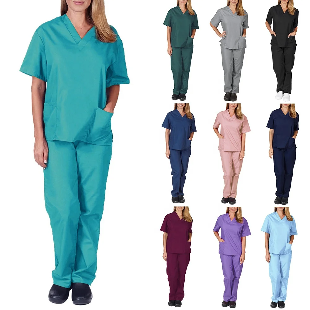 

XLL-2022 scrub sets doctors dentist uniforms wholesale v-neck polyester hospital medical uniforms sets nursing scrubs, As picture or customized color