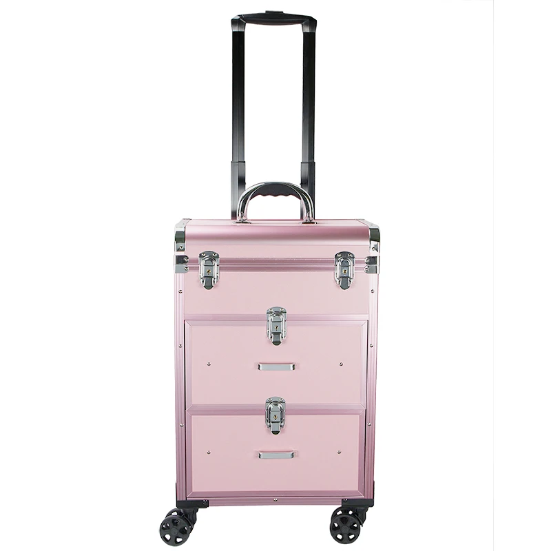 

fashionable Multi-layer large-capacity trolley cosmetic case for girls aluminum makeup case with drawer, Picture