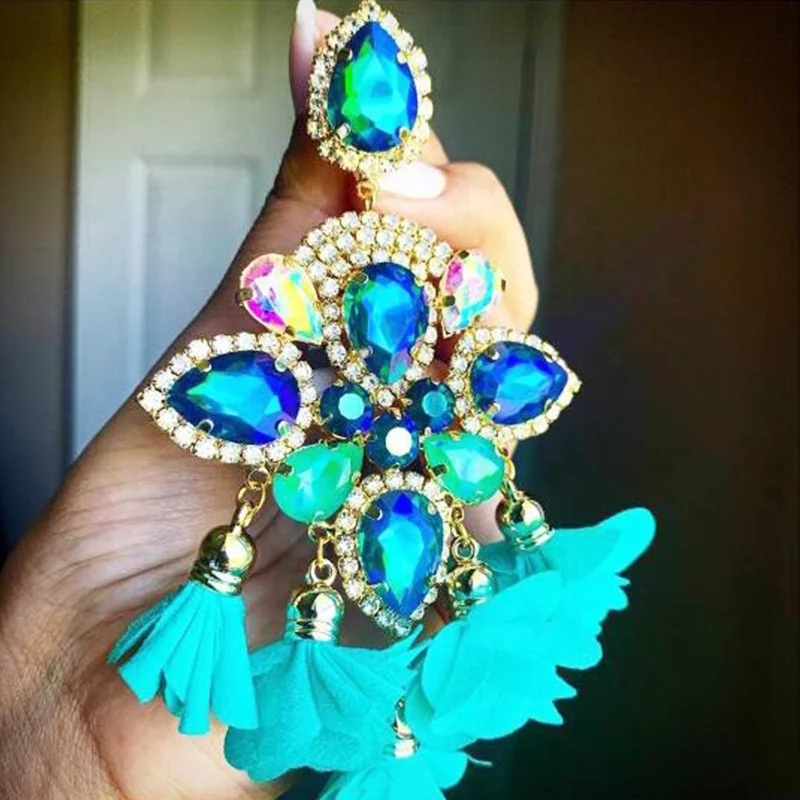 

Kaimei 2022 New Tassel Drop Jewelry Earrings For Women Crystal Bridal Crown Dangle Long Earrings Boho Tassel Statement Earings, Many colors fyi