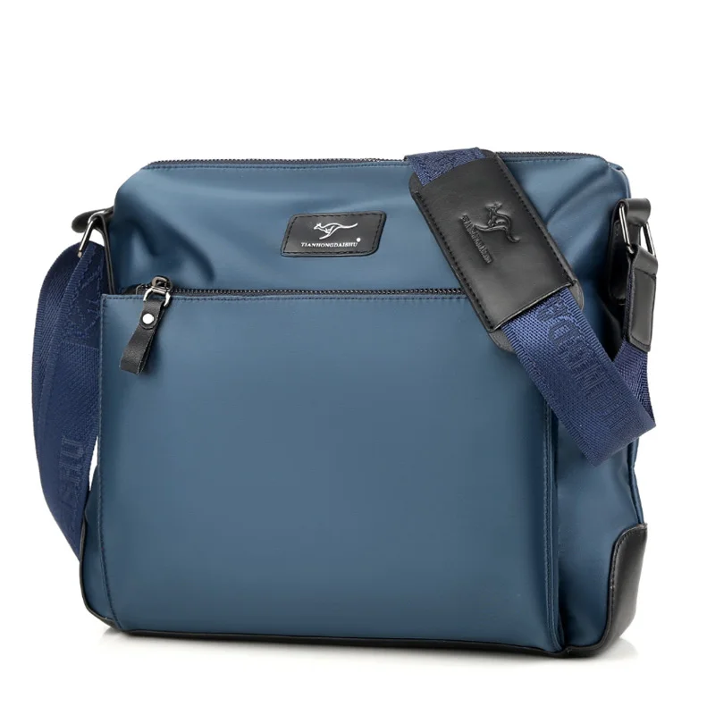 

Men's casual canvas shoulder bag fashion backpack waterproof durable messenger bag support custom LOGO, Black/blue