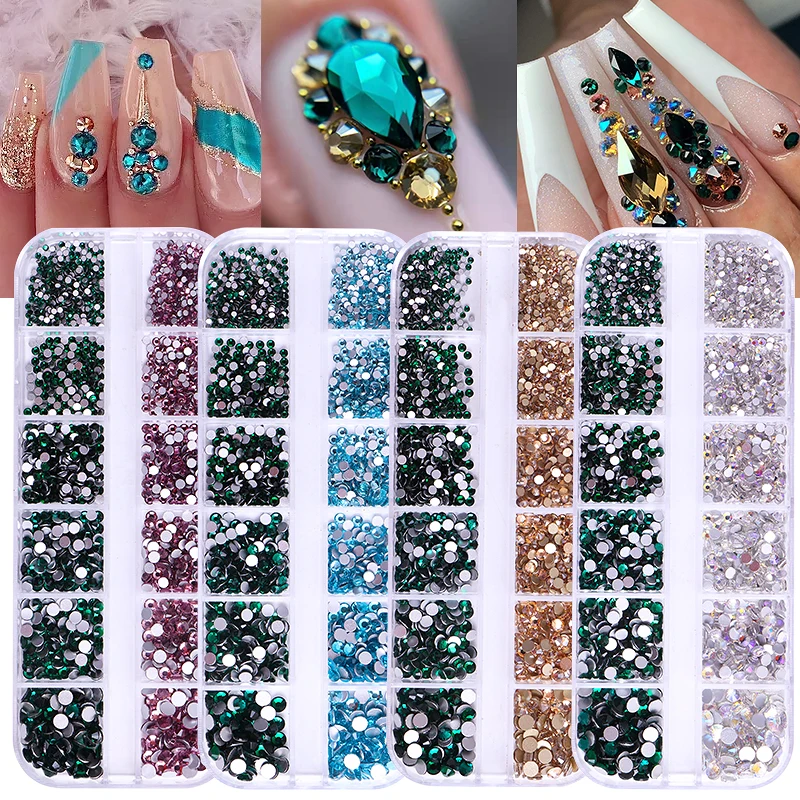 

SS4~SS16 Top Quality Non Hotfix Rhinestone Glass Glue On Strass 3D Nail Art Decoration DIY Flat Back Nails Drill Bits Crystal
