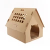 EBES Triangle top cat shaped door portable design fancy inner scratch board cheap corrugated paper cat houses