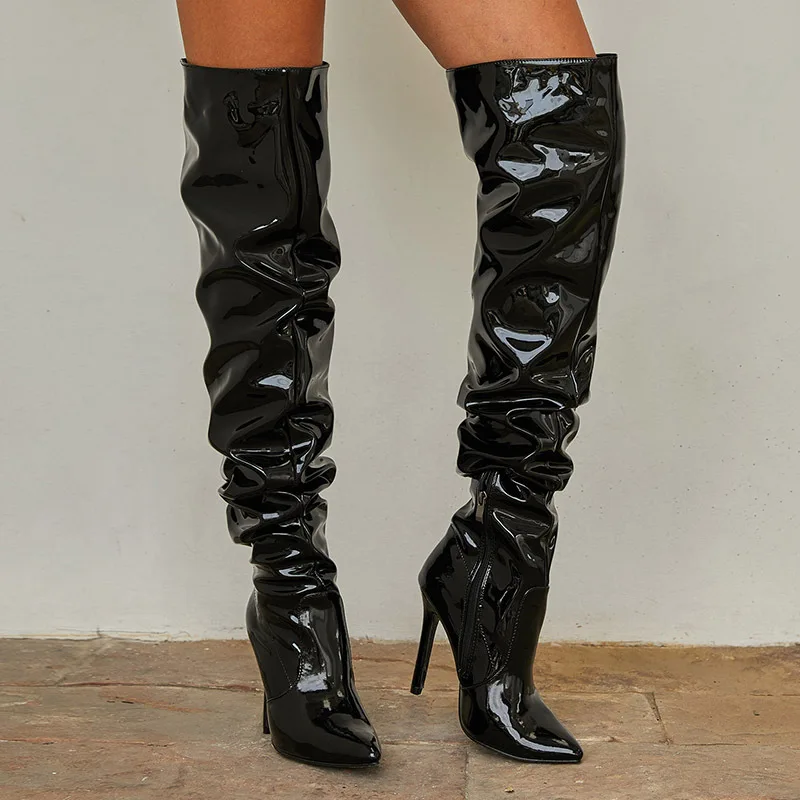 

Summer 2021 New arrivals Women Leather Boots With Side Zip Fashion Printed Over The Knee Boots Thigh Women High Heel Shoes