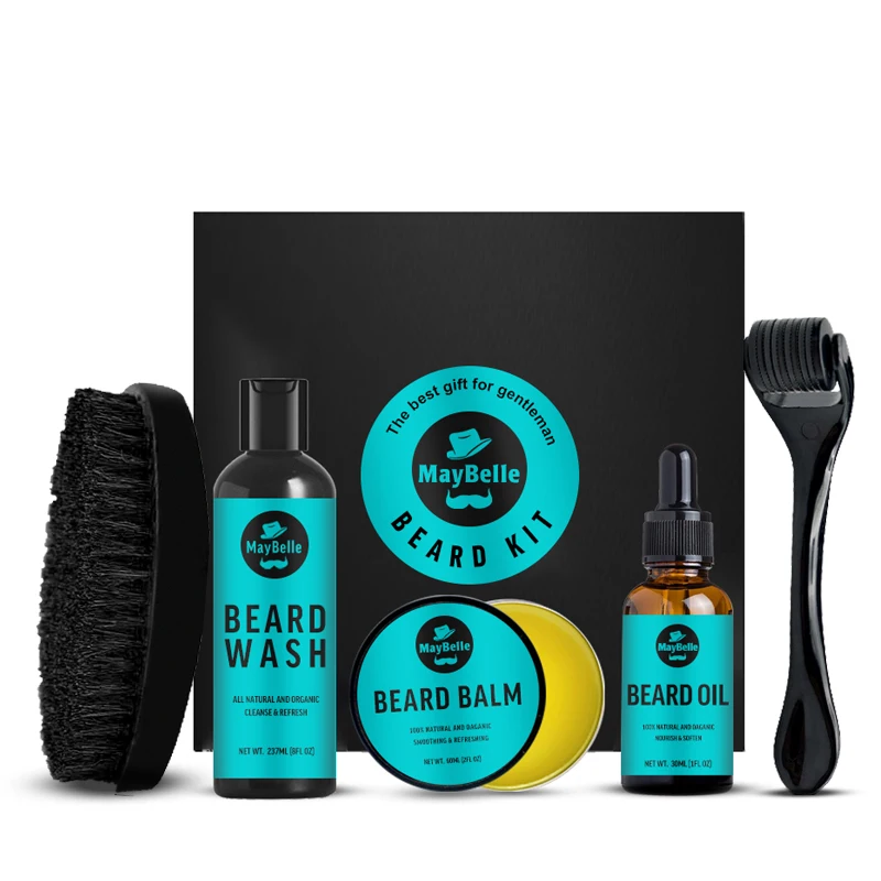 

Private Label Support Beard Grooming Care Kit Men Beard Shampoo Growth Oil Roller Kit