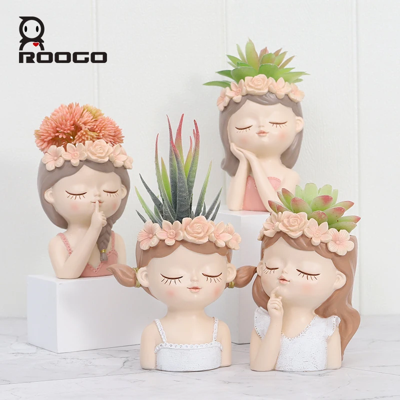 

Roogo New design Fairy Girl Small Size Flower Pot Home and Garden Decoration Planter Resin Bonsai Gives For Children