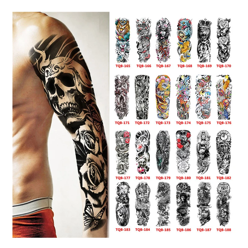 

Hp118 Wholesale Water-proof Non-toxic and eco-friendly full arm false tattoo sticker tattoo sticker temporary tattoo sticker, Black/ gray/ colourful