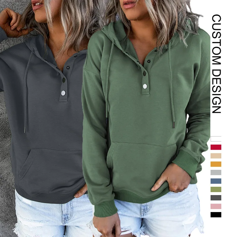

Wholesale New Design Hoodies Unisex Snap Button Pullover Women streetwear clothing Cotton Hoodie, Customized
