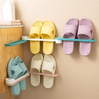 

amazing Foldable Slippers Holder Shoes Hanger Wall Mounted Hanging Telescopic Towel Rack Three-in-one Bathroom Storage Organizer