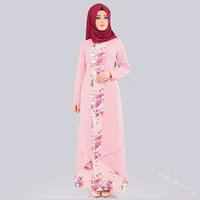 

elegant Ethnic floral long dress cardigan two-piece set muslim women abaya