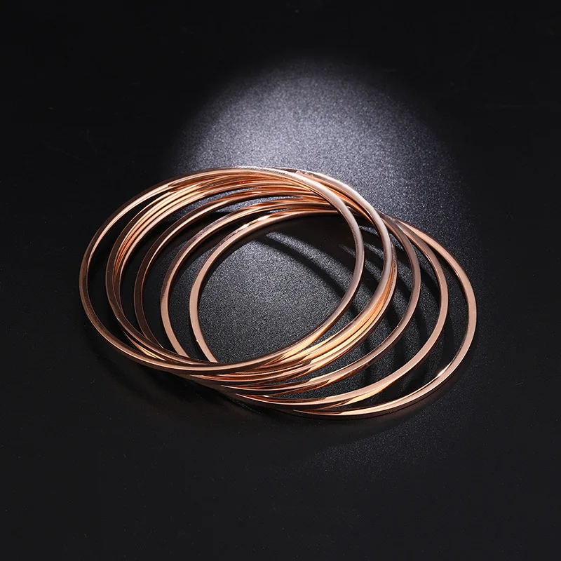 

New simple multilayer circle bracelet set female titanium steel rose gold 6 pcs/sets bracelet bangle wholesale (SK826), As picture