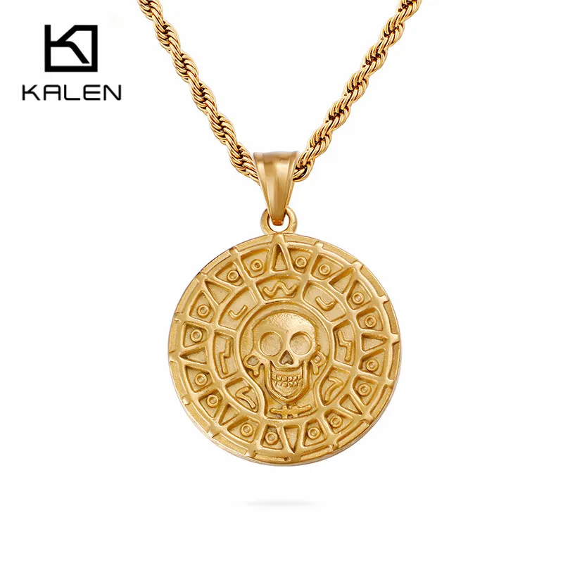 

KALEN Punk Stainless Steel Gold Plated Circle Skeleton Pendant For Men