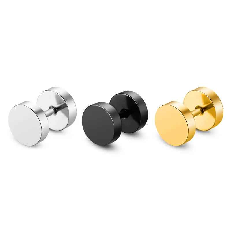 

Fashion stainless steel barbell ear ring body piercing round cake dumbbell earring for men women, Silver, gold, black, rose gold, colors