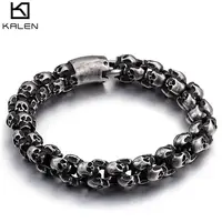 

KALEN Wholesale 4 Colors Stainless Steel Punk Adjustable Mens Skull Chain Bracelet