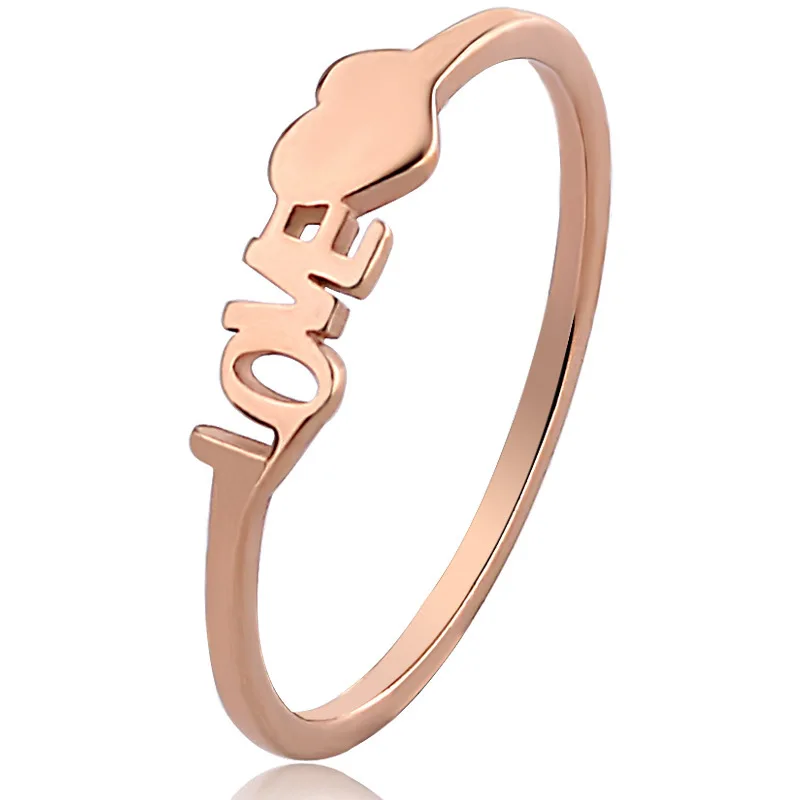 

Ruigang Heart Ring Trendy Charm Beautiful Jewelry Titanium Steel Letter Heart Thin Rose Gold Silver Women Ring, Silver gold