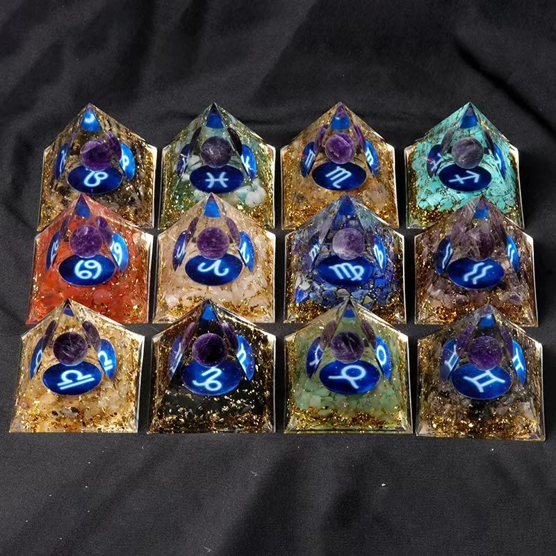 

Wholesale Crystal Energy Orgonite Pyramid 12 Constellations Orgone Pyramids Healing Stone Crafts And Crystals