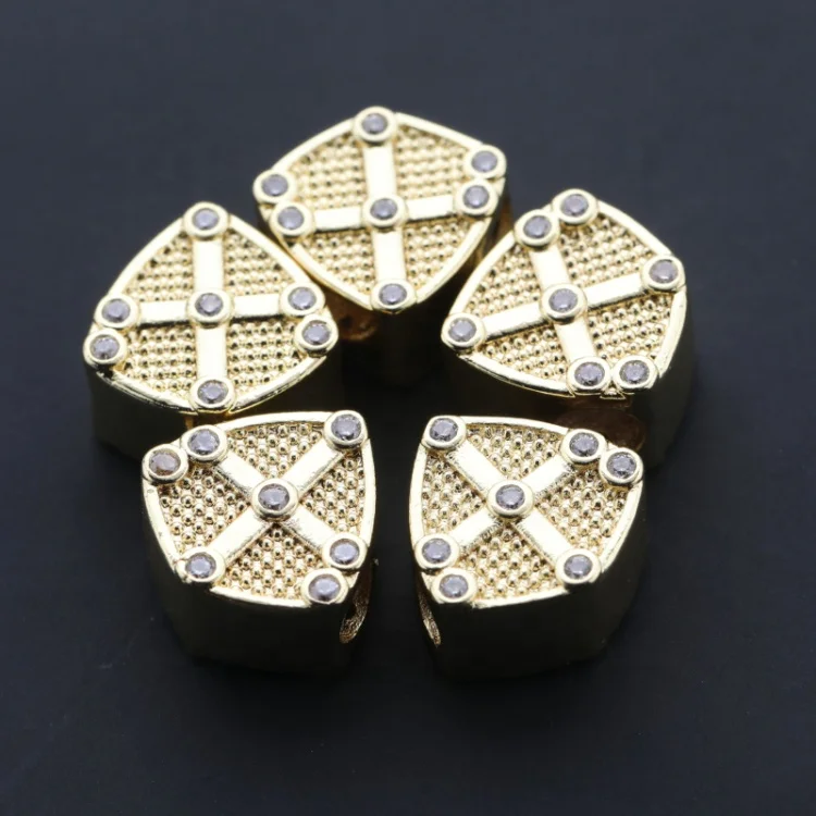 

Custom Wholesale Fashion Accessory Cross Shield Design DIY Beads Gold Plated Copper for Jewelry Bracelet Necklace Making CN;ZHE