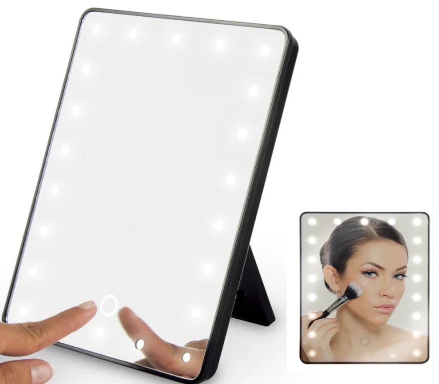 

Fashion women batteries 16 led touch screen table makeup mirror, White/black/pink