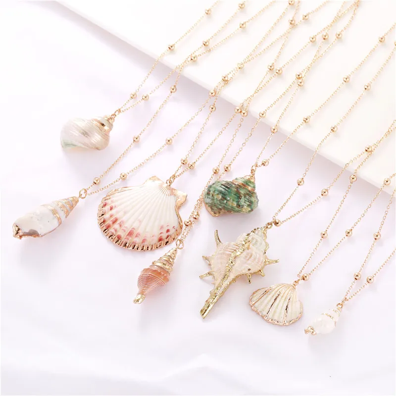 

2020 Boho Conch Shell Necklace Shell Gold Shell Chain Necklace Women Seashell Choker Necklace Pendants Jewelry Bohemian Female