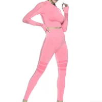 

Hot gym girls sexy bra and tight pants yoga suit high elastic long-sleeved seamless yoga set