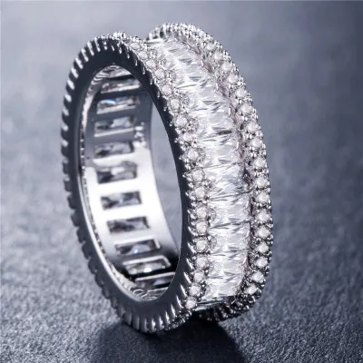 

Retro Luxury Bling 3 Rows Cubic Zirconia Finger Rings Full Square Diamond CZ Wedding Rings For Women Men