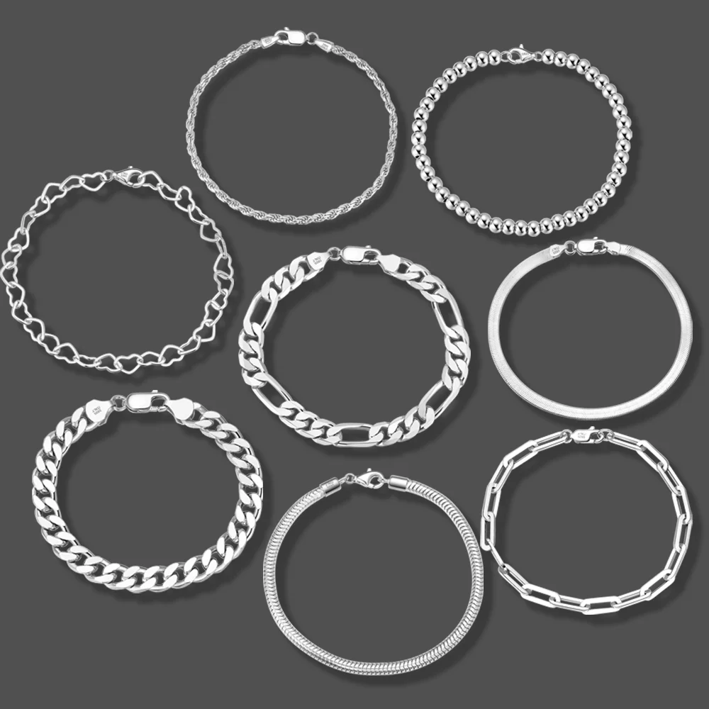 

RINNTIN SB Jewelry Findings Pure 925 Silver Bracelet Chain Pulsera Adjustable Cuban Women Brazalet Custom Bracelet For Men
