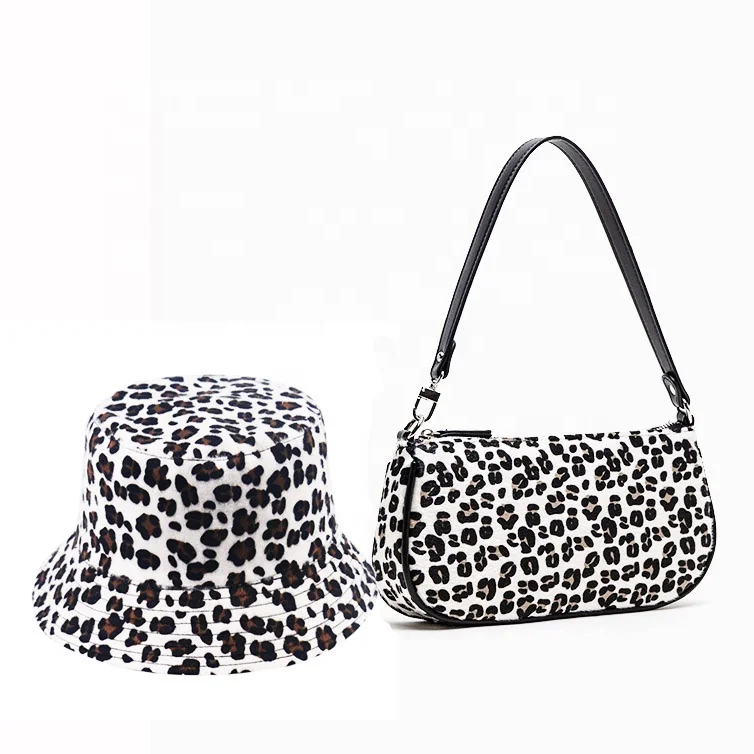 

Fashion faux horse fur bags with hat leopard furry long purses and handbags bucket hats set women hand bags
