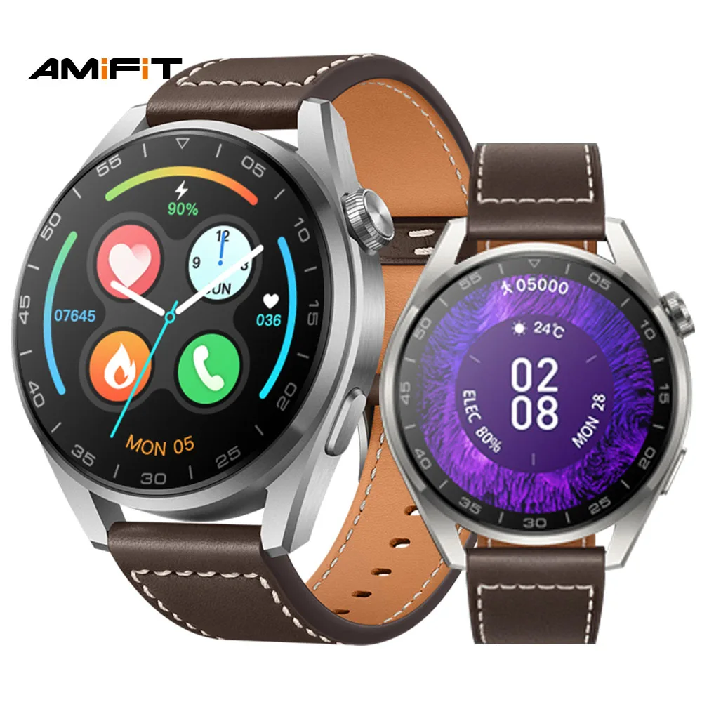 

leather round shape nfc android 3 smartwatch payment blood pressure monitor wholesale men waterproof sport smart watch for men